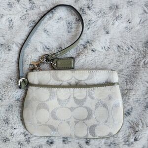 Coach Signature Wristlet Jacquard in Ivory with Silver Thread Monogram
